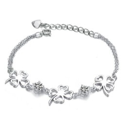 Høj Kvalitet, Platinbelagt Titanarmbånd Til Kvinder Med Kløverform Og Diamanter