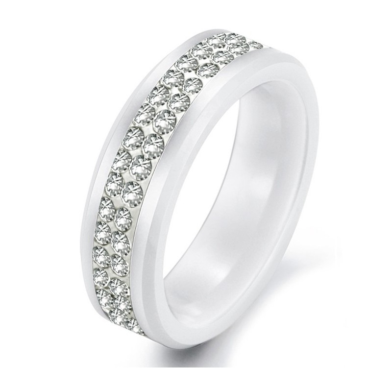 Høj Kvalitet Hvid Wolfram Keramisk Ring Med Rhinsten