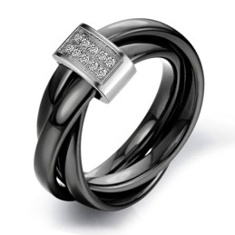 Verdenskendt Sort Wolframkeramisk Ring Med Rhinsten