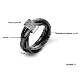 Verdenskendt Sort Wolframkeramisk Ring Med Rhinsten