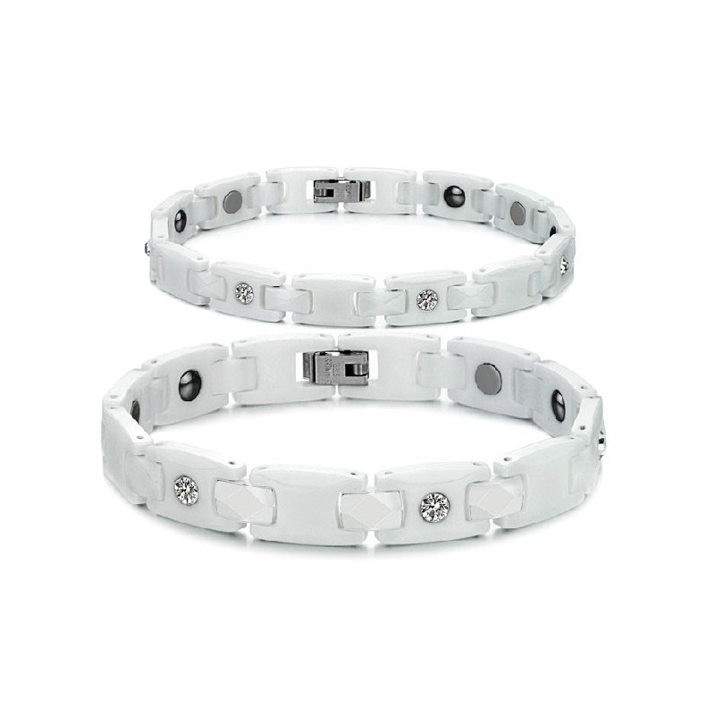 Høj Kvalitet Hvid Wolfram Keramisk Armbånd Til Elskere Med Rhinsten