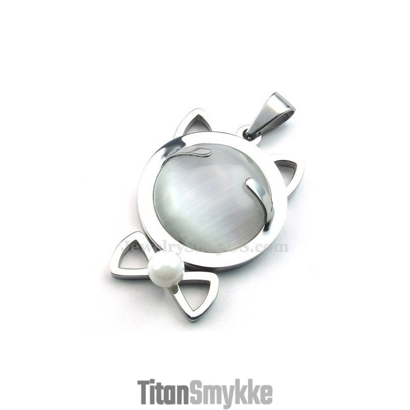 Sølv Titanium Katteøje Vedhæng Halskæde (Gratis Kæde) Sølv Titanium Katteøje Vedhæng Halskæde (Gratis Kæde)