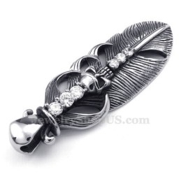 Titanium Fjervedhæng Halskæde Prydet Med Kranium (Gratis Kæde)