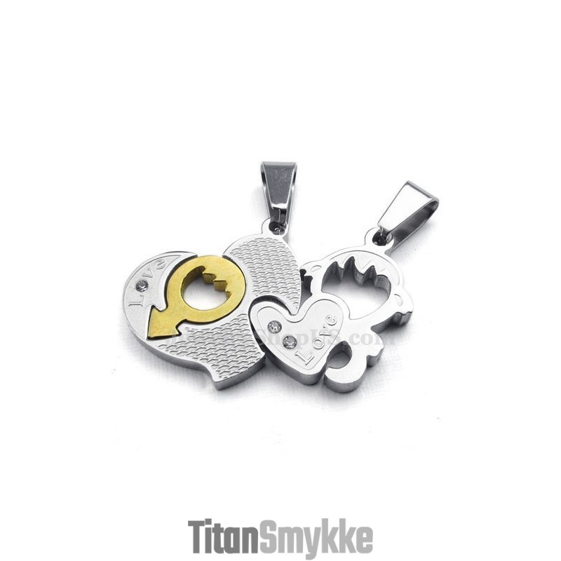 Titanium Par Halskæde Med To Hjerter Vedhæng (Gratis Kæde) (Et Par)