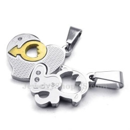 Titanium Par Halskæde Med To Hjerter Vedhæng (Gratis Kæde) (Et Par)