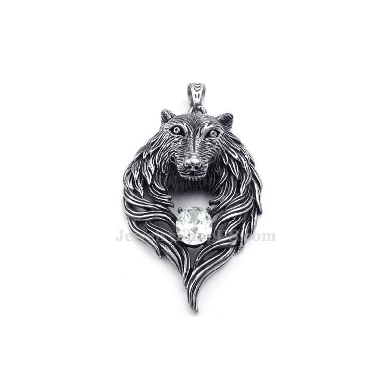 Hvid Zirkon Titanium Ulv Vedhæng Halskæde (Gratis Kæde)