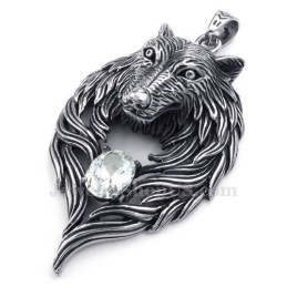 Hvid Zirkon Titanium Ulv Vedhæng Halskæde (Gratis Kæde)