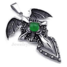 Titanium Pterosaur Vedhæng Halskæde Med Grønne Perler (Gratis Kæde)