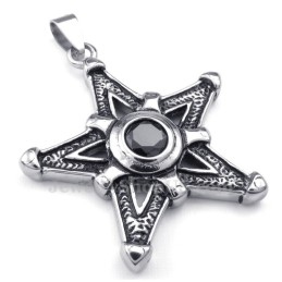 Sort Zirkon Titanium Lucky Star Vedhæng Halskæde (Gratis Kæde)