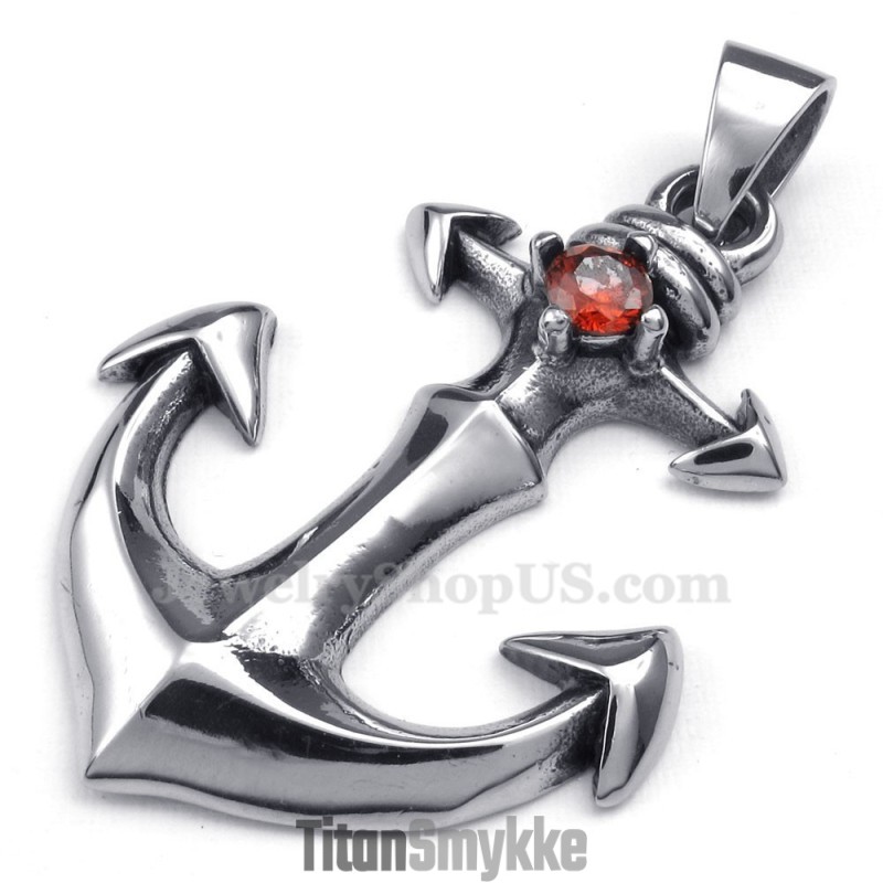 Rød Zirkon Titanium Ankre Vedhæng Halskæde (Gratis Kæde) Rød Zirkon Titanium Ankre Vedhæng Halskæde (Gratis Kæde)