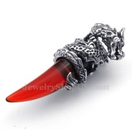 Rød Titanium Dragetand Vedhæng Halskæde (Gratis Kæde)