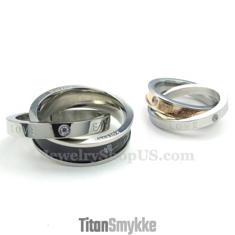 Tilbedelse Kærlighed Titanium Sammenlåsende Ringe Par Vedhæng Halskæde (Gratis Kæde) (Et Par)