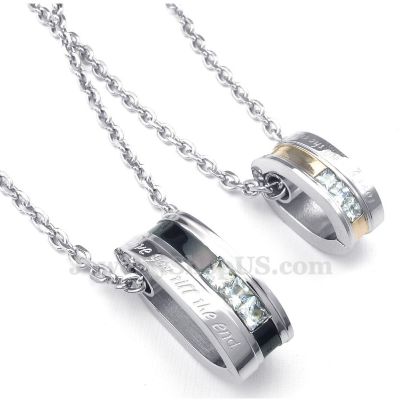 Hvid Zirkon Titanium Cirkler Par Vedhæng Halskæde (Gratis Kæde) (Et Par)