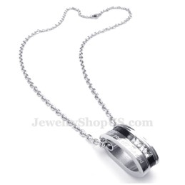 Hvid Zirkon Titanium Cirkler Par Vedhæng Halskæde (Gratis Kæde) (Et Par)