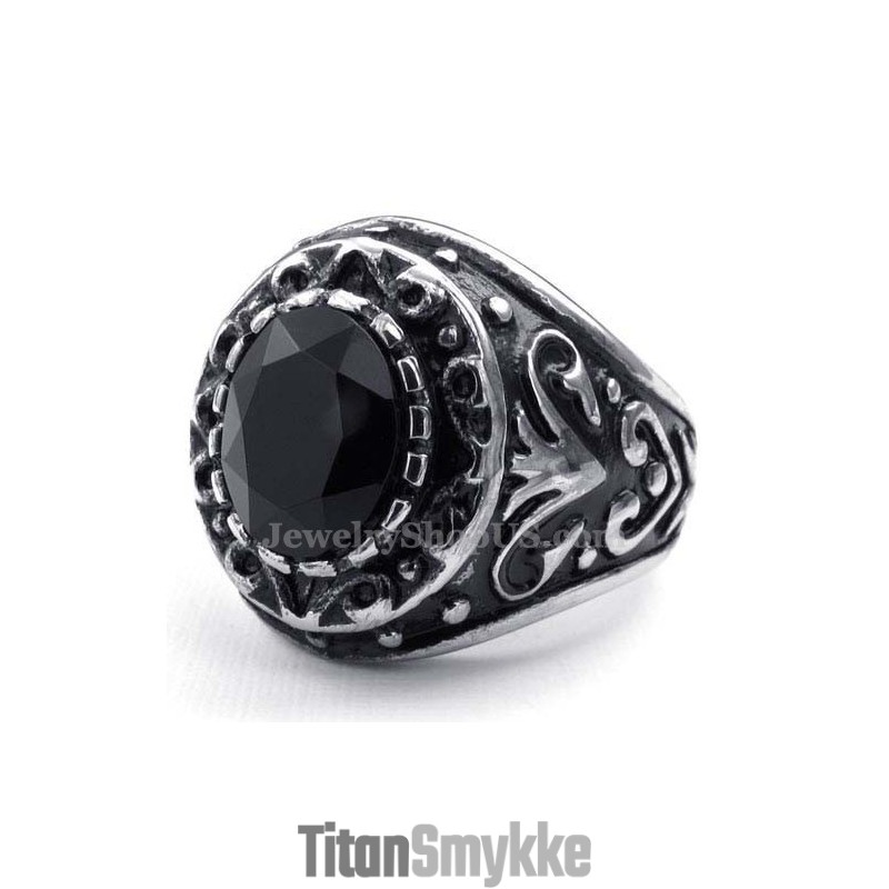 Herrering I Titanium Med Sort Zirkon