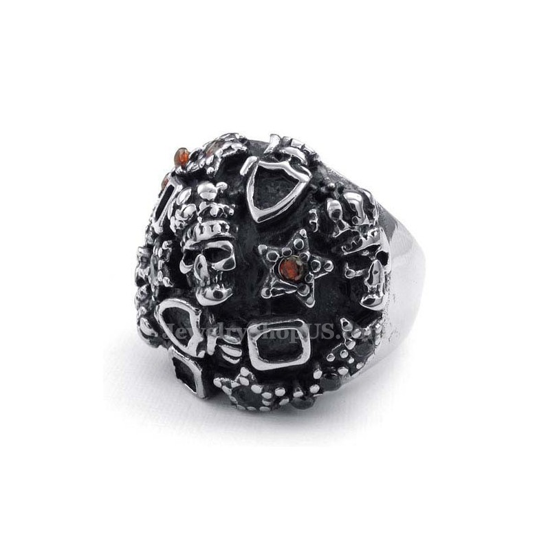 Titanium Kranie Ring Med Rød Zirkon