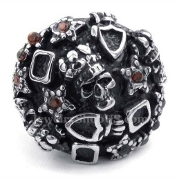 Titanium Kranie Ring Med Rød Zirkon