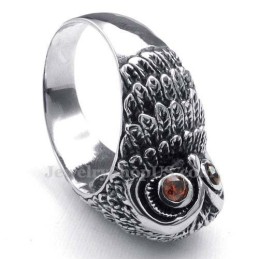 Titanium Ugle Ring Med Røde Zirkon Øjne