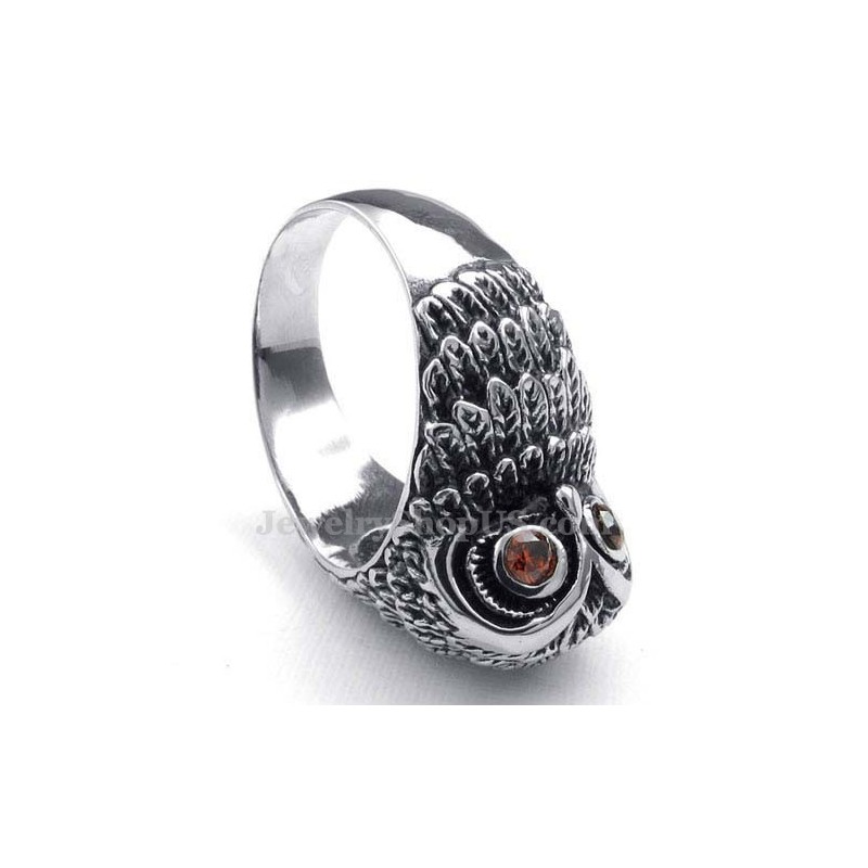Titanium Ugle Ring Med Røde Zirkon Øjne Titanium Ugle Ring Med Røde Zirkon Øjne