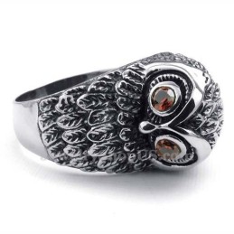 Titanium Ugle Ring Med Røde Zirkon Øjne