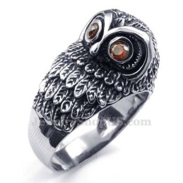 Titanium Ugle Ring Med Røde Zirkon Øjne