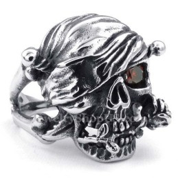 Titanium Kraniumring Med Rødt Zirkonøje