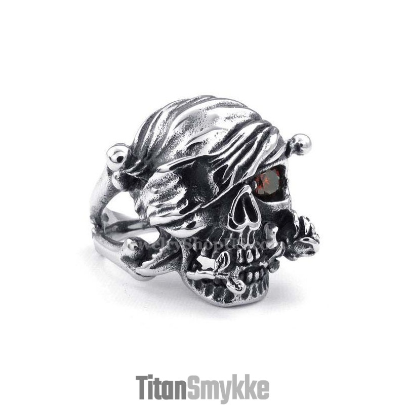 Titanium Kraniumring Med Rødt Zirkonøje