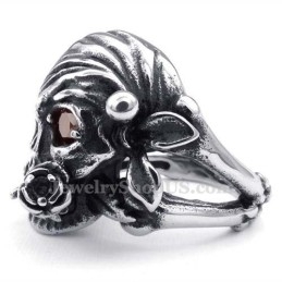 Titanium Kraniumring Med Rødt Zirkonøje