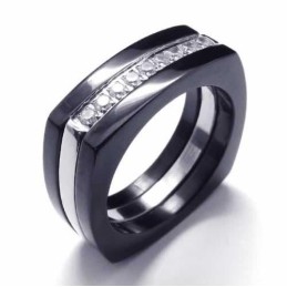 8 Mm Diamant Unisex Sort Titanium Ring