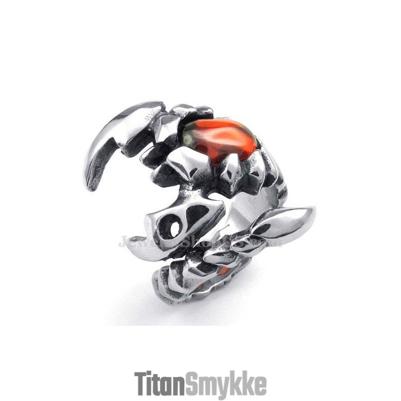 Titanium Skorpionring Med Rød Zirkon Titanium Skorpionring Med Rød Zirkon