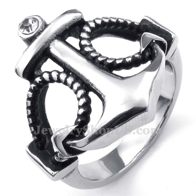 Titanium Anker Ring Med Hvid Zirkon Titanium Anker Ring Med Hvid Zirkon