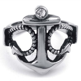 Titanium Anker Ring Med Hvid Zirkon