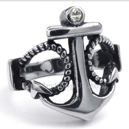 Titanium Anker Ring Med Hvid Zirkon
