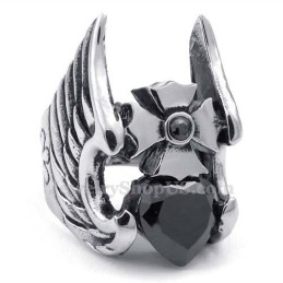 Titanium Korsfjerring Med Sort Zirkon