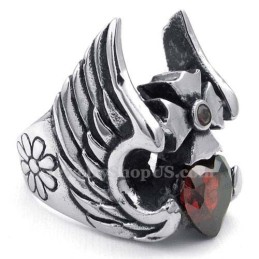 Titanium Korsfjerring Med Rød Zirkon