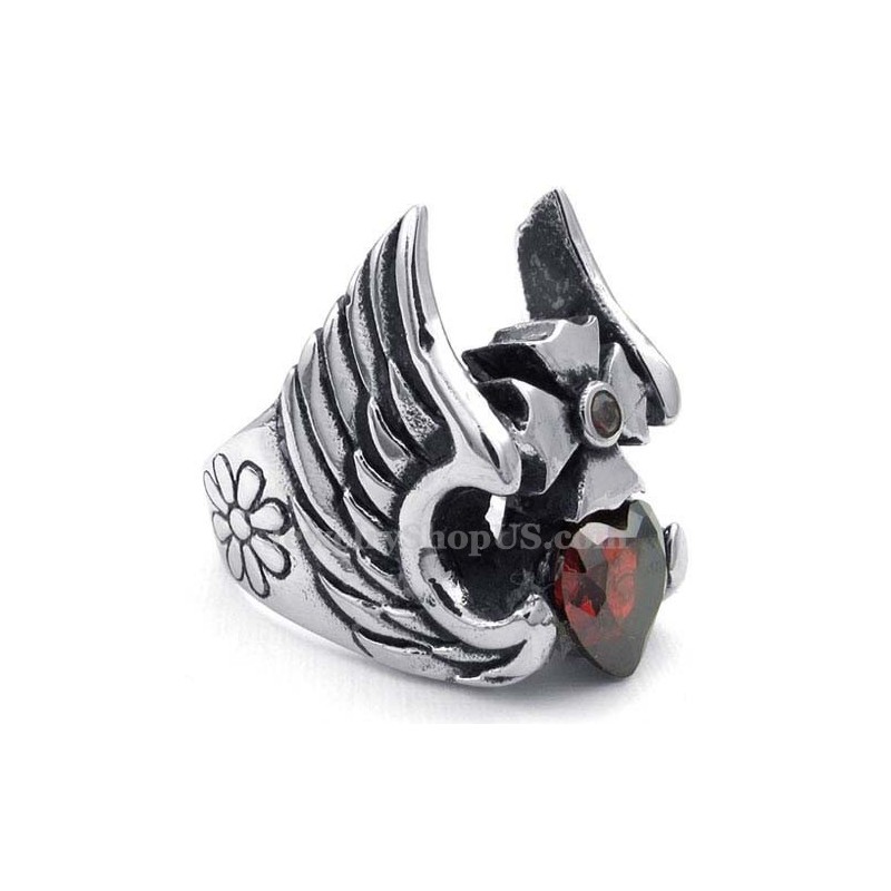 Titanium Korsfjerring Med Rød Zirkon