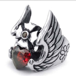 Titanium Korsfjerring Med Rød Zirkon
