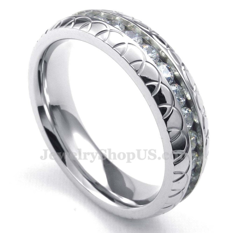 Titanium Rund Ring Med Hvid Zirkon