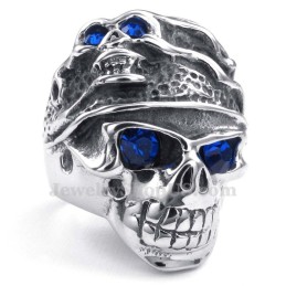 Titanium Kranie Ring Med Blå Zirkon