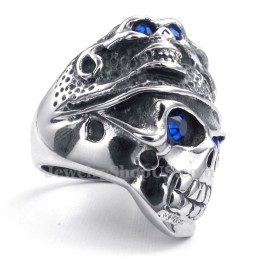 Titanium Kranie Ring Med Blå Zirkon