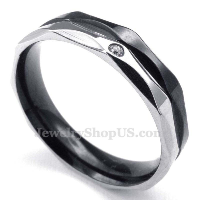 Sort Titanium Parring Med Hvid Zirkon