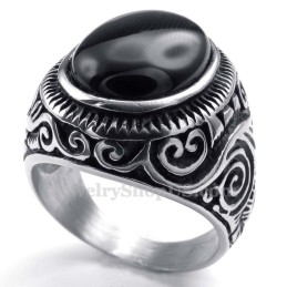 Titaniumring Med Sort Ornamental Sten