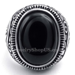 Titaniumring Med Sort Ornamental Sten