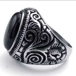 Titaniumring Med Sort Ornamental Sten