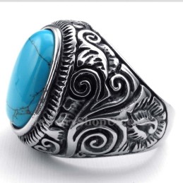 Titaniumring Med Blå Ornamental Sten