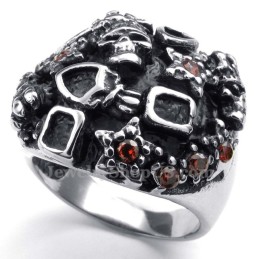 Titanium Kranie Ring Med Rød Zirkon