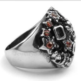 Titanium Kranie Ring Med Rød Zirkon
