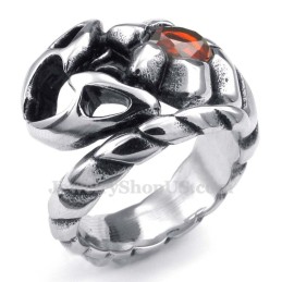 Titanium Skorpionring Med Rød Zirkon