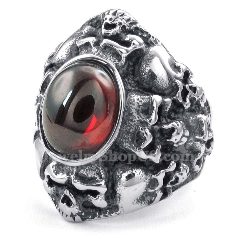 Titanium Kranie Ring Med Rød Zirkon Titanium Kranie Ring Med Rød Zirkon