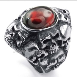 Titanium Kranie Ring Med Rød Zirkon